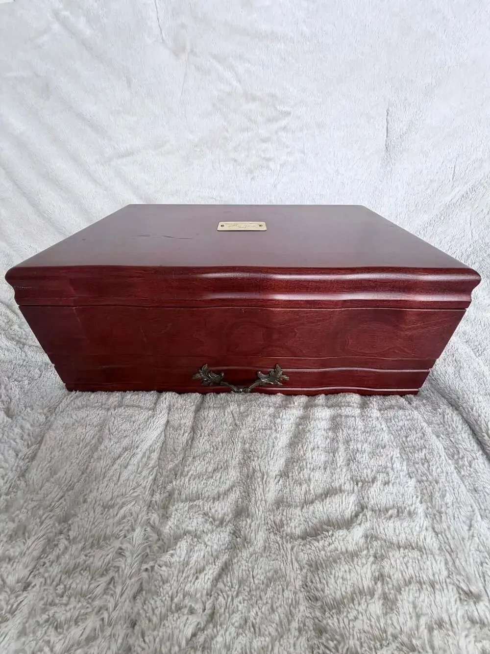 Reed & Barton Two-Tier Wooden Flatware Storage Chest